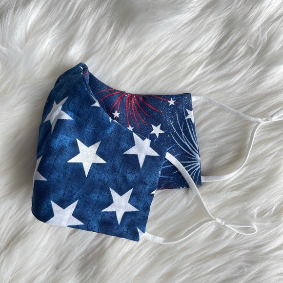Glitter Fireworks Patriotic Stars Reversible Mask with Adjustable Straps, USA - Picture 2 of 6